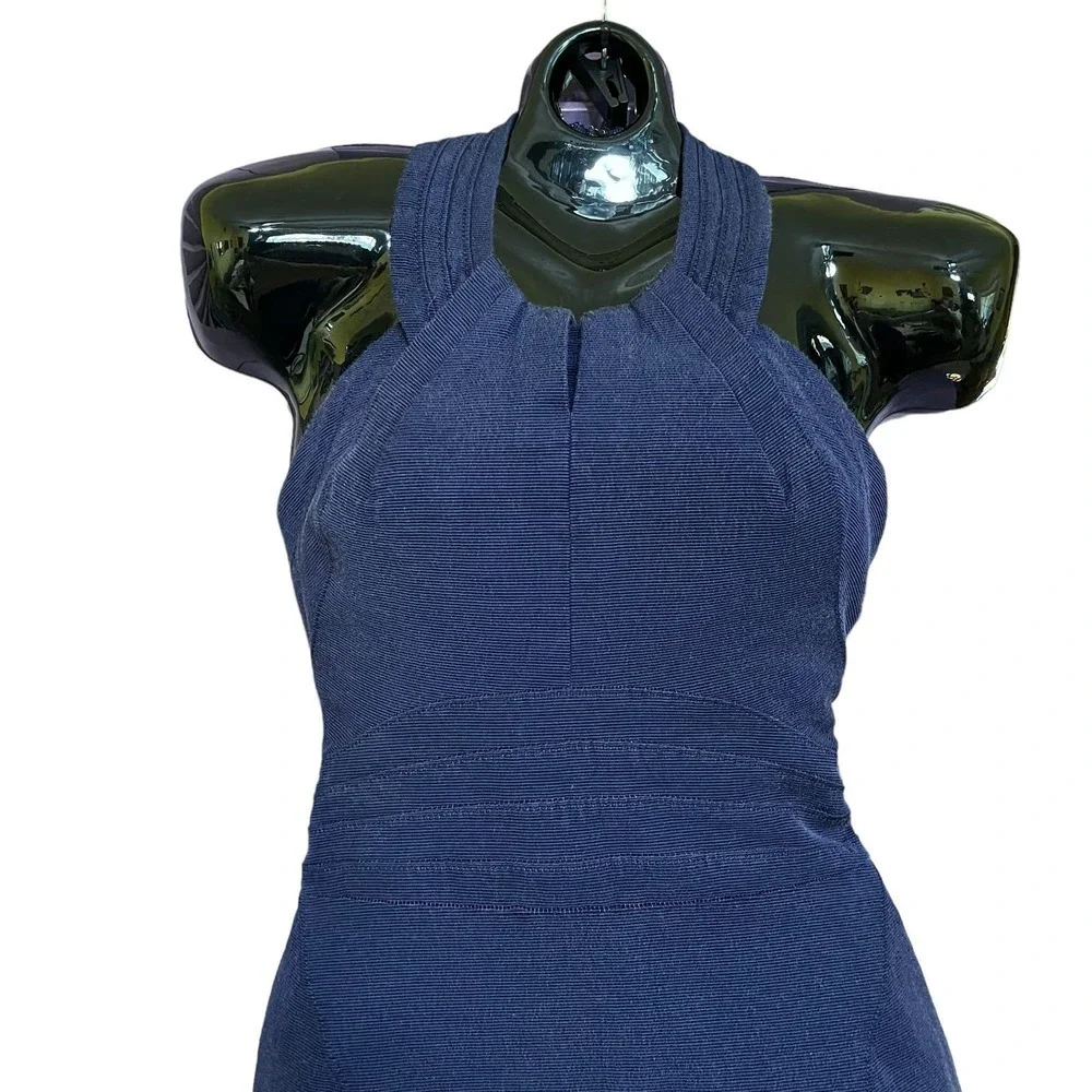 Zac Posen Navy Blue Halter-Neck Sheath Midi Mermaid Dress